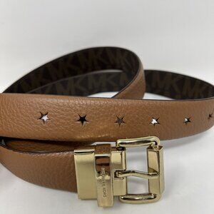 New MICHAEL KORS Women’s Twist Reversible Brown /LUGGAGE MK Logo Belt Size Large